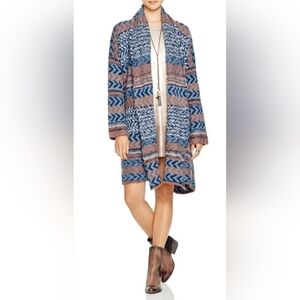 Free People Blue and Brown Knit Cardigan Size VGUC Small Oversized PTP 24